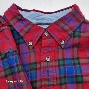 Tommy Hilfiger Men's Red Blue Plaid Classic Fit Button Down Shirt XXL
